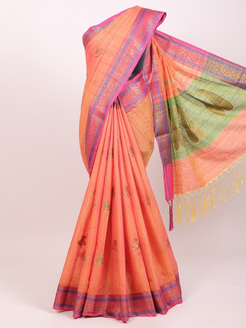 

Pothys Coral & Magenta Floral Zari Saree