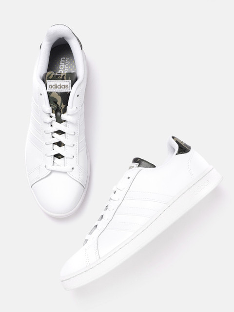 

ADIDAS Men White Grand Court Solid Coated Leather Sneakers