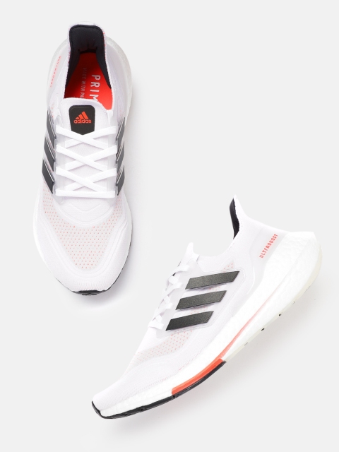 

ADIDAS Men White & Black Woven Design Sustainable Ultraboost 21 Running Shoes