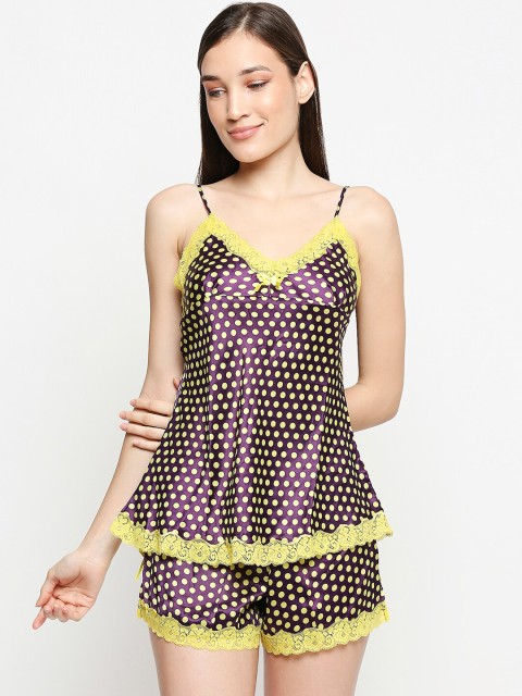 

Lady Love Women Purple & Yellow Printed Night suit