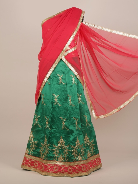 

Pothys Green & Red Woven Design Lehenga Saree Saree