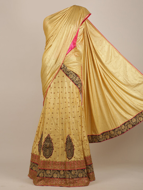 

Pothys Yellow Embellished Jute Silk Lehenga Saree