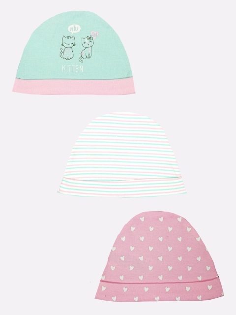 

BABY GO Girls Pack of 3 Printed Beanies, Pink