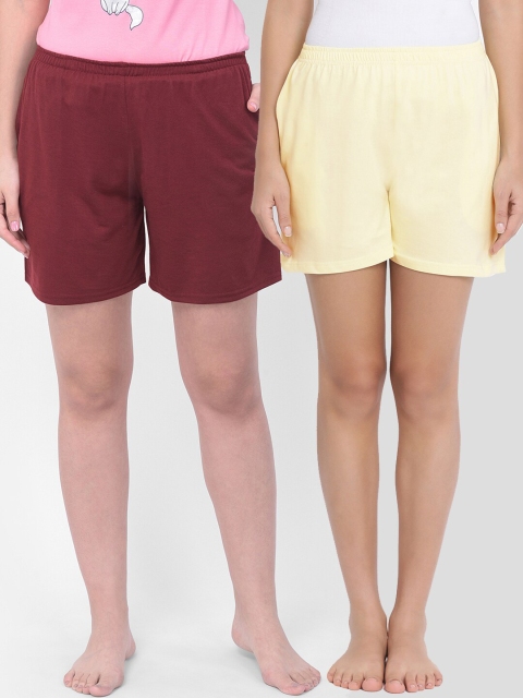 

Clovia Women Maroon & Yellow Solid Chic Basic Boxer Shorts -Pack of 2