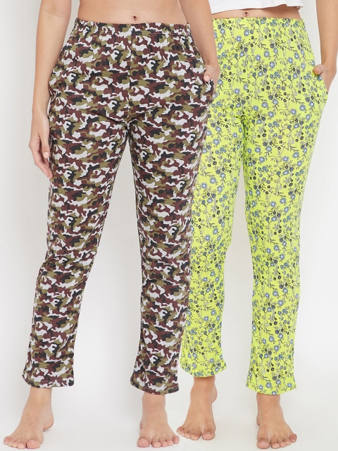 

Clovia Women Pack Of 2 Printed Cotton Lounge Pants, Yellow