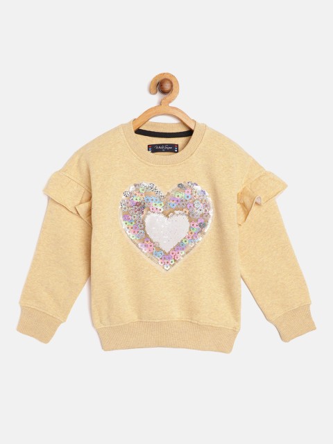 

White Snow Girls Beige & White Heart Sequinned Sweatshirt
