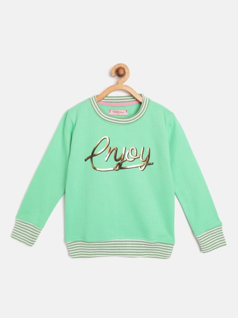 

White Snow Girls Green & Golden Typography Print Sweatshirt