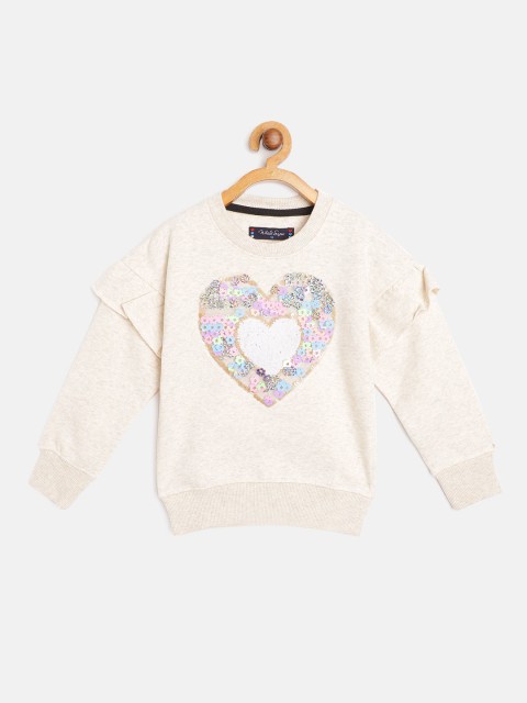 

White Snow Girls Off-White & Pink Heart Sequinned Sweatshirt