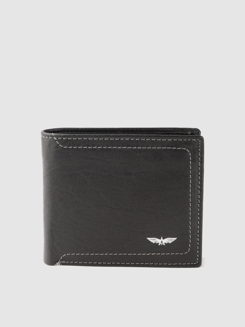 

Park Avenue Men Black Solid Embroidered Detail RFID Two Fold Wallet