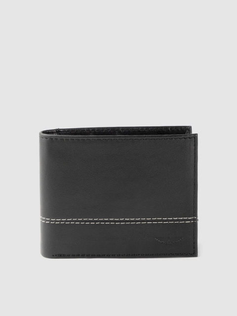 

Park Avenue Men Black Solid Embroidered Detail Two Fold Wallet