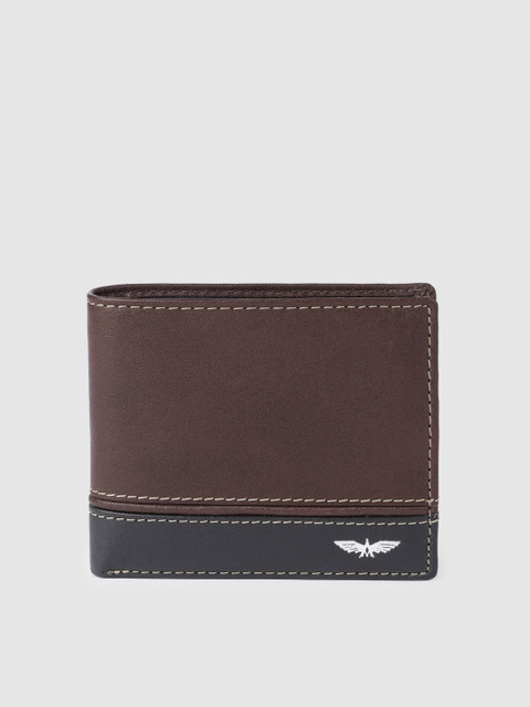 

Park Avenue Men Brown & Navy Blue Colourblocked Leather Two Fold Wallet