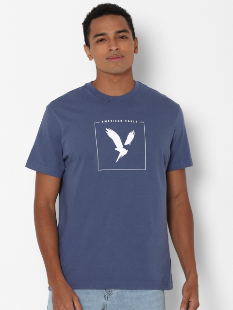 

AMERICAN EAGLE OUTFITTERS Men Blue Printed Casual Pure Cotton T-shirt