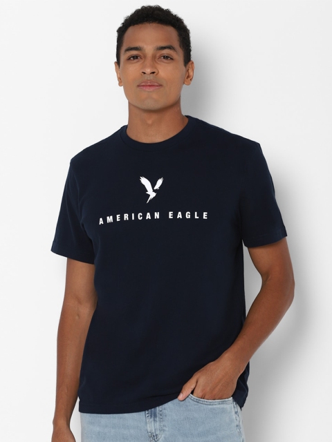 

AMERICAN EAGLE OUTFITTERS Men Navy Blue Typography Printed T-shirt
