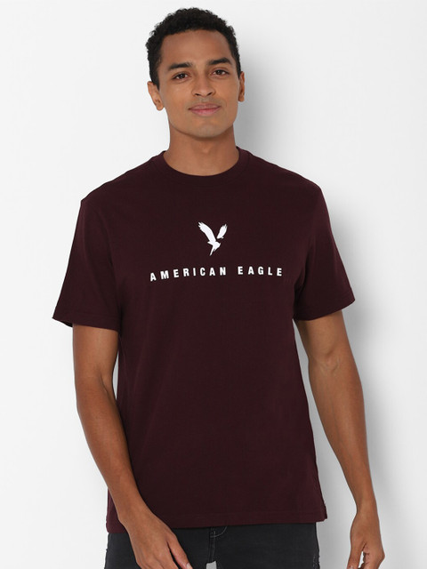 

AMERICAN EAGLE OUTFITTERS Men Burgundy Typography Printed Casual T-shirt