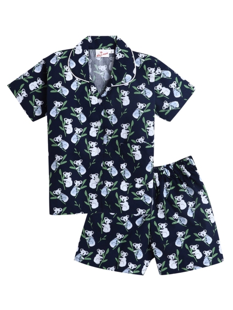 

The Magic Wand Unisex Kids Navy Blue & White Printed Night Suit