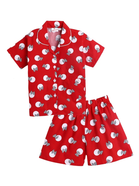 

The Magic Wand Girls Red & White Printed Night Suit