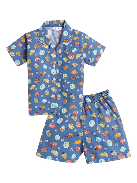 

The Magic Wand Unisex Kids Blue & Yellow Printed Night Suit
