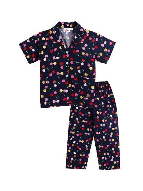 

The Magic Wand Unisex Kids Navy Blue & Multicoloured Printed Night Suit