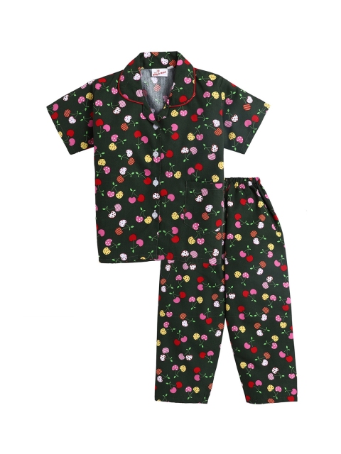 

The Magic Wand Unisex Kids Olive Green & Red Printed Night Suit