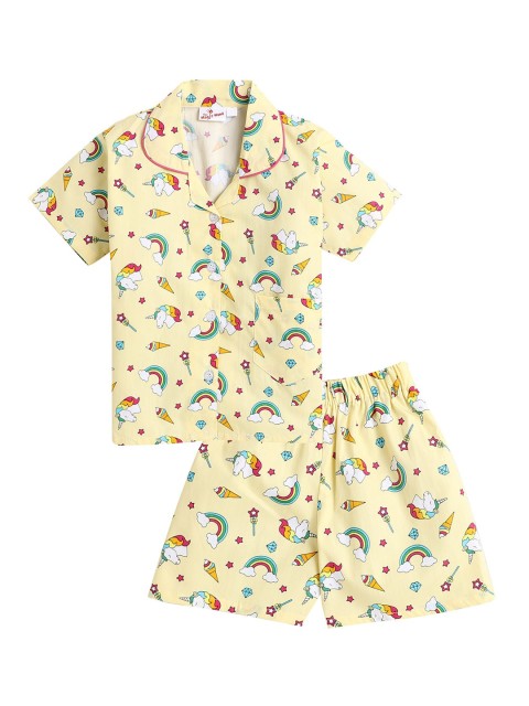 

The Magic Wand Girls Yellow & Multicoloured Printed Night Suit