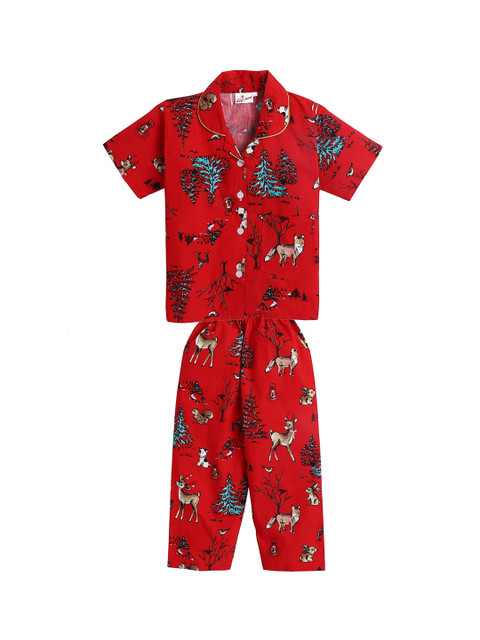 

The Magic Wand Unisex Kids Red & Black Printed Night Suit