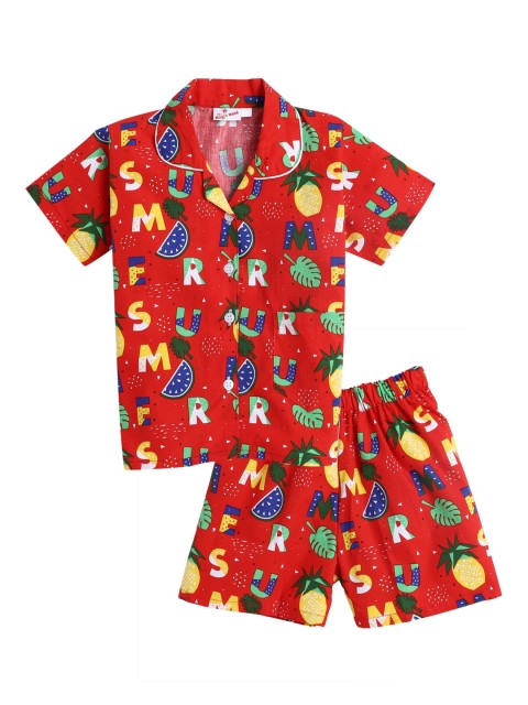 

The Magic Wand Unisex Kids Red & Multicoloured Printed Night Suit