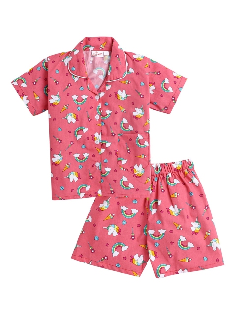 

The Magic Wand Girls Coral & Sea Green Printed Night Suit