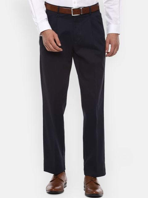 

Van Heusen Men Navy Blue Pleated Formal Trousers