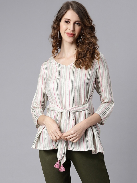 

Janasya Women Multicoloured Striped Tie-Ups A-Line Top, Multi