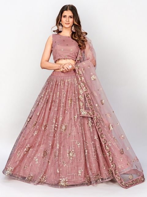 

SHOPGARB Pink & Gold-Toned Semi-Stitched Lehenga & Unstitched Blouse with Dupatta