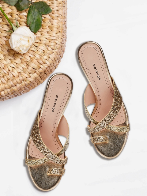 

Melange by Lifestyle Women Gold-Toned Embellished PU Block Heels