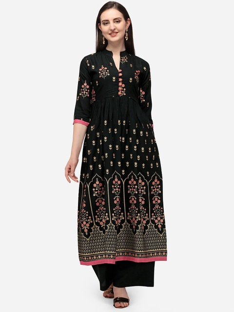 

SAADHVI Women Black Ethnic Motifs Printed Anarkali Kurta