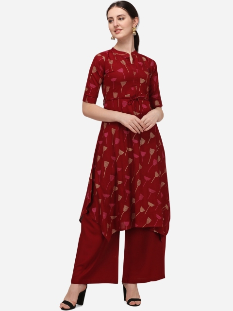 

SAADHVI Women Maroon Foil Printed Tie-Ups Kurta