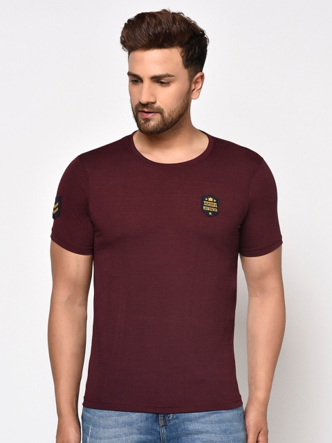 

ELEGANCE Men Burgundy Applique T-shirt