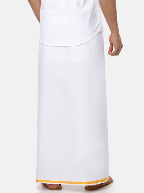 

RAMRAJ COTTON Men White Pure Cotton Gold Zari Border Dhoti