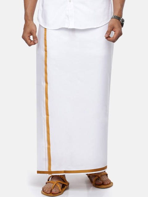 

RAMRAJ COTTON Men White Pure Cotton Gold Zari Border Dhoti