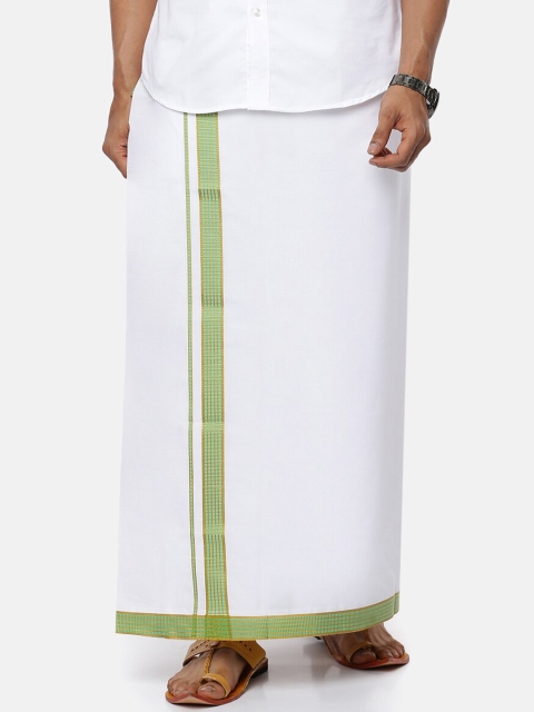 

RAMRAJ COTTON Men White Pure Cotton Gold Zari Border Dhoti