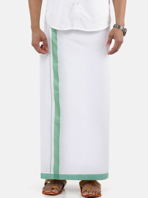 

RAMRAJ COTTON Men White Solid & Green Border Pure Cotton Dhoti