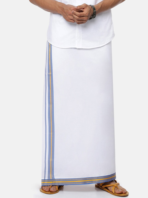

Ramraj Men White Pure Cotton Gold Zari Border Dhoti
