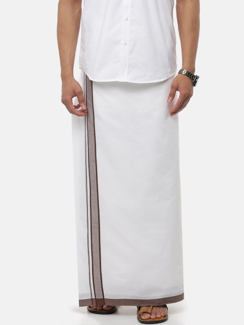 

RAMRAJ COTTON Men White Pure Cotton Dhoti with Brown Border