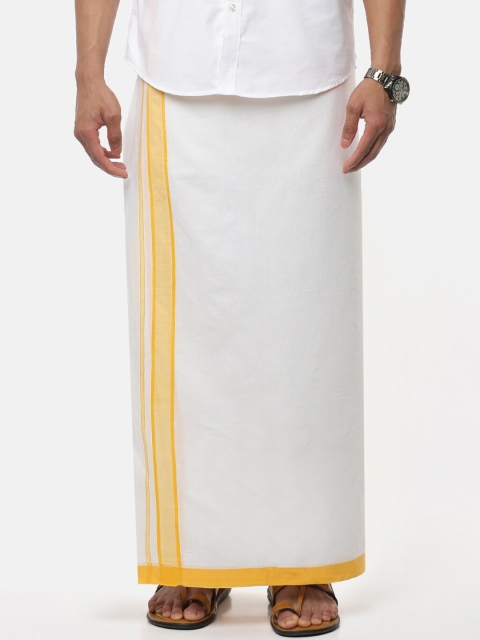 

RAMRAJ COTTON Men White Pure Cotton Gold Zari Border Dhoti