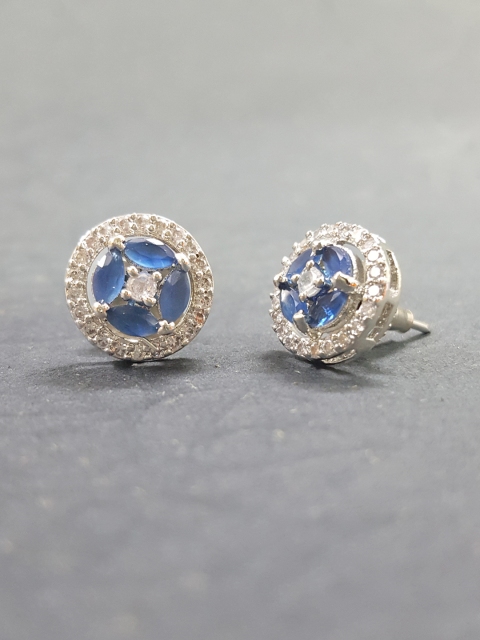 

OOMPH Silver toned and Blue Circular Shaped Cubic Zirconia Studs Earrings