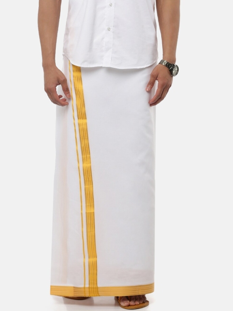 

RAMRAJ COTTON Men White Solid & Golden Border Pure Cotton Dhoti
