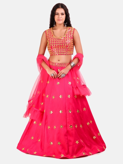 

Grancy Women Pink & Gold-Toned Embellished Lehenga & Choli With Dupatta