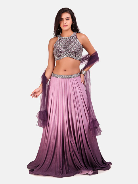 

Grancy Pink & Burgundy Embroidered Lehenga & Blouse With Dupatta