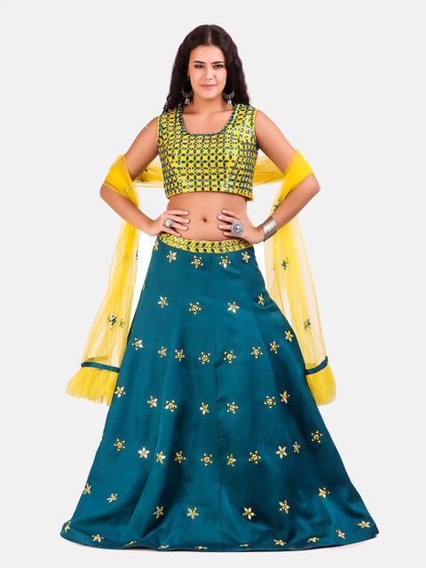 

Grancy Women Teal & Yellow Lehenga Choli Set