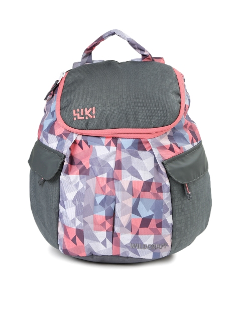 

Wiki by Wildcraft Women Grey & Pink Printed Backpack