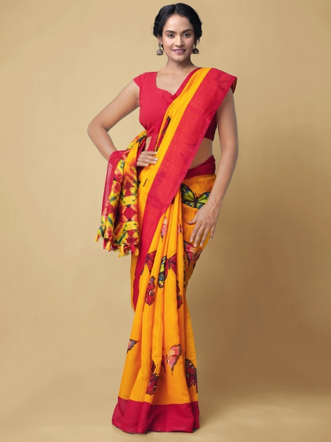 

Unnati Silks Women Yellow & Red Digital Printed Chanderi Sico Sustainable Saree