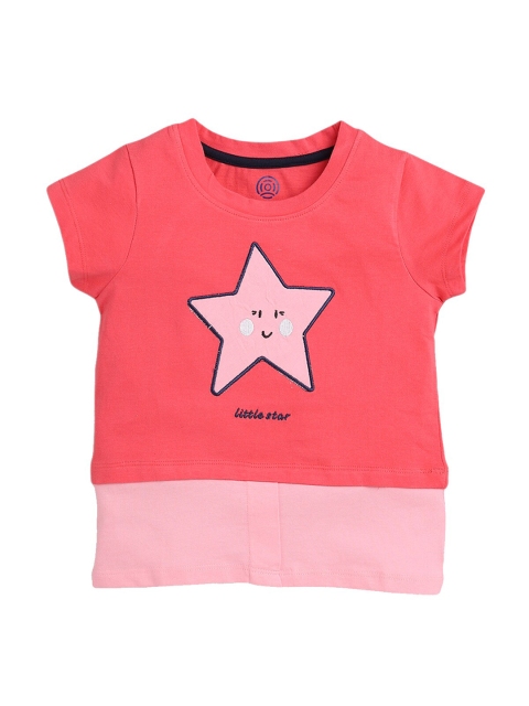 

TAMBOURINE Girls Pink Red Applique Cotton Pure Cotton T-shirt