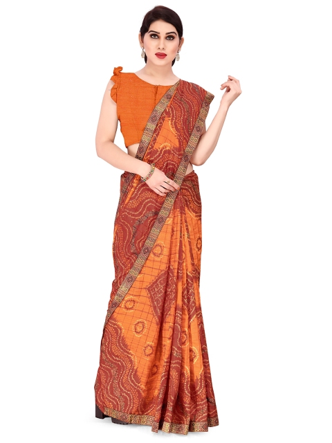 

MIRCHI FASHION Red & Orange Printed Bandhani Saree